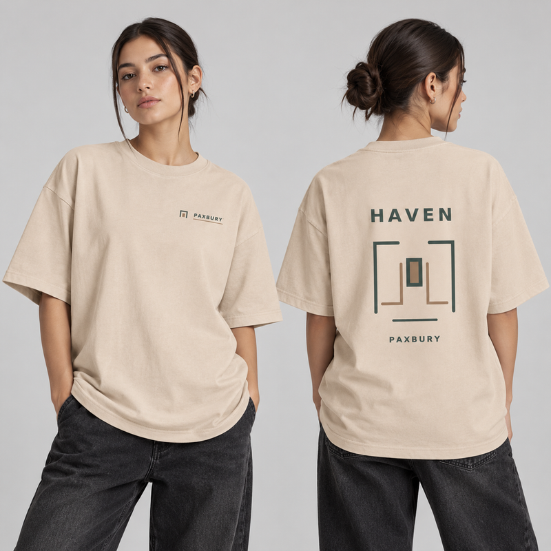 PAXBURY HAVEN — Premium Oversized T-Shirt model-worn front and back view