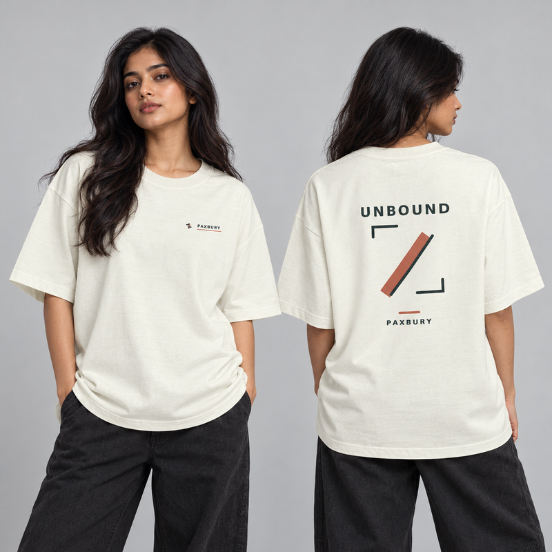 PAXBURY UNBOUND — Premium Oversized T-Shirt model-worn front and back view