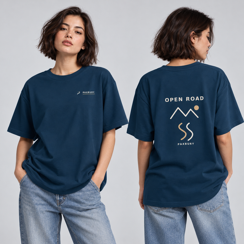PAXBURY OPEN ROAD — Oversized Graphic T-Shirt model-worn front and back view