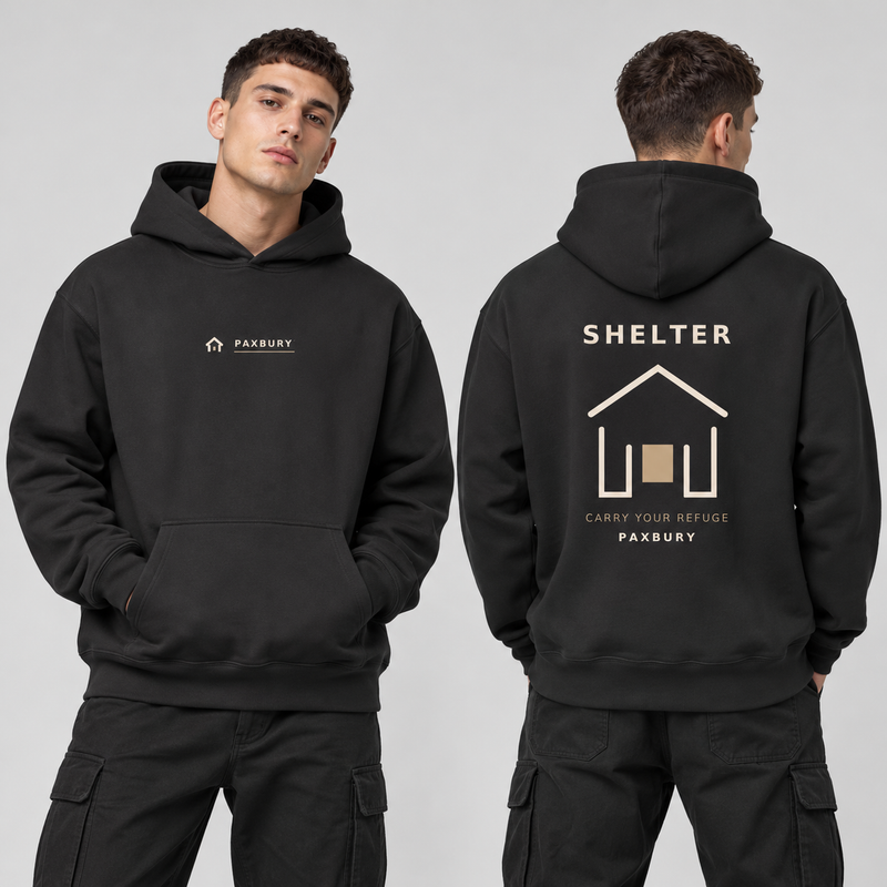 PAXBURY SHELTER — Oversized Graphic Hoodie model-worn front and back view