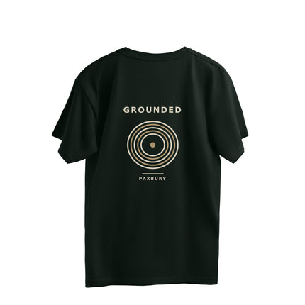 Back of PAXBURY GROUNDED bottle green oversized graphic T-shirt with original STUDIO 001 graphic