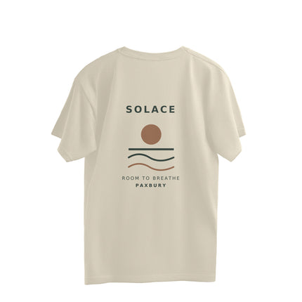 Back of PAXBURY SOLACE off-white oversized graphic T-shirt with original STUDIO 001 graphic