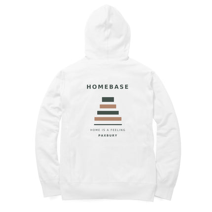 Back of PAXBURY HOMEBASE white oversized graphic hoodie with original STUDIO 001 graphic
