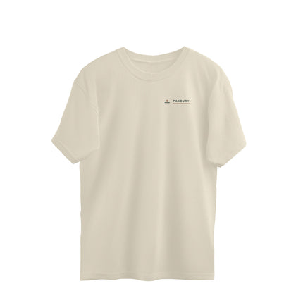 Front of PAXBURY SOLACE off-white oversized graphic T-shirt with original chest artwork