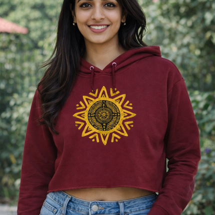 Sun Mandala Crop Hoodie for Women
